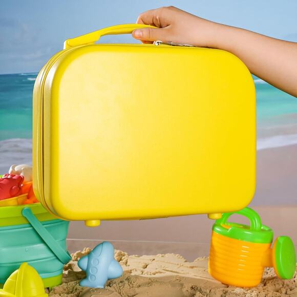 32 PCS Sand Toys Set, Collapsible Sand Bucket Shovels Mesh Bag Yellow Suitcase - Picture 5 of 6